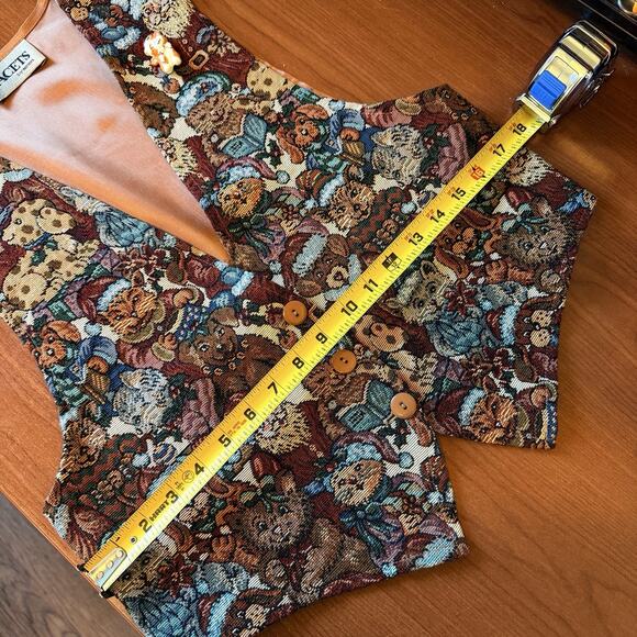 Vintage Facets Christmas Animals Vest Tapestry Santa, Bear, Puppy, Kitten Size S - Picture 13 of 14